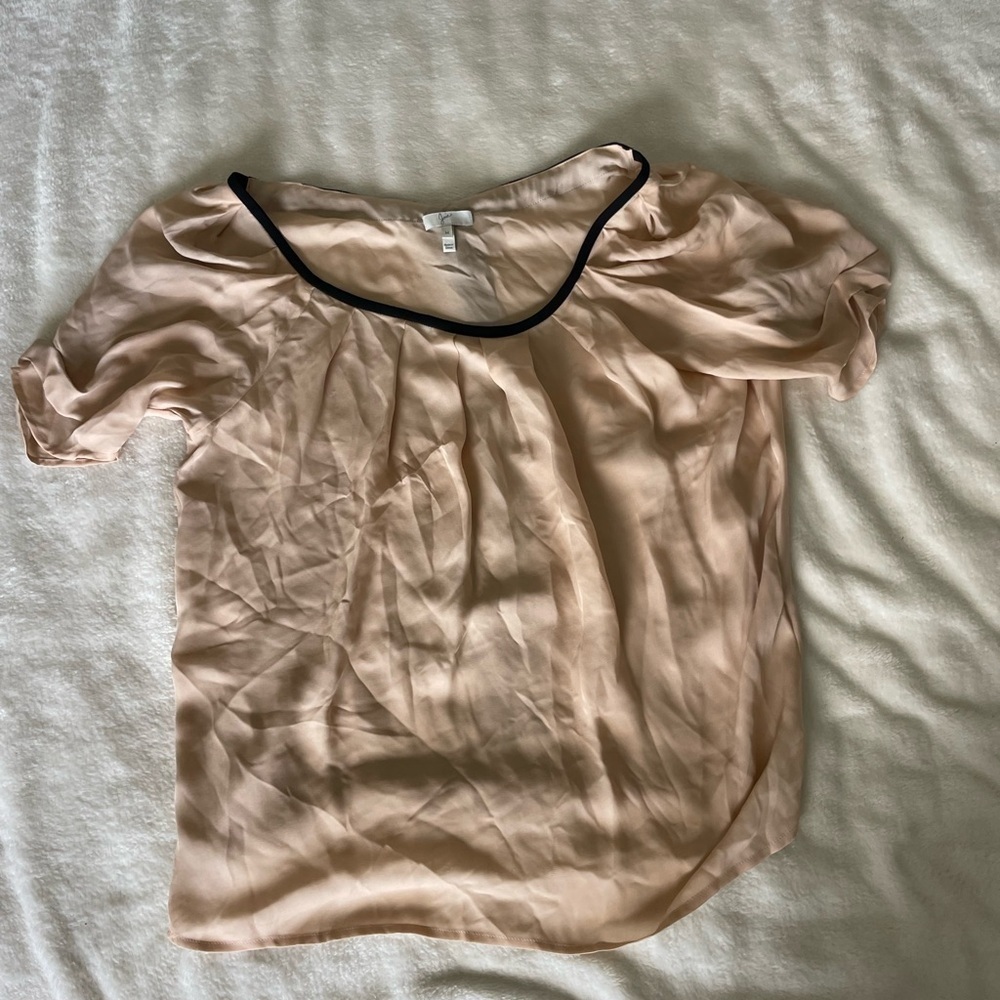 Joie Silk Cream Blouse with Black Trim